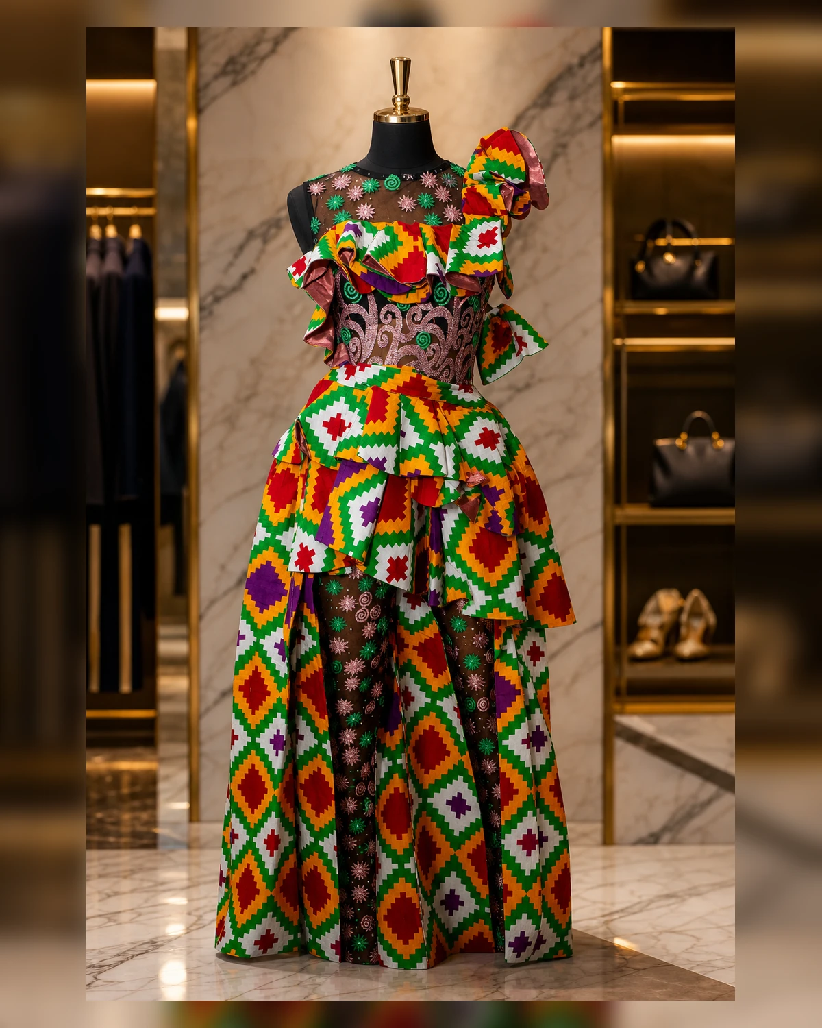 Ayeadio backflow party gown — fabric detail