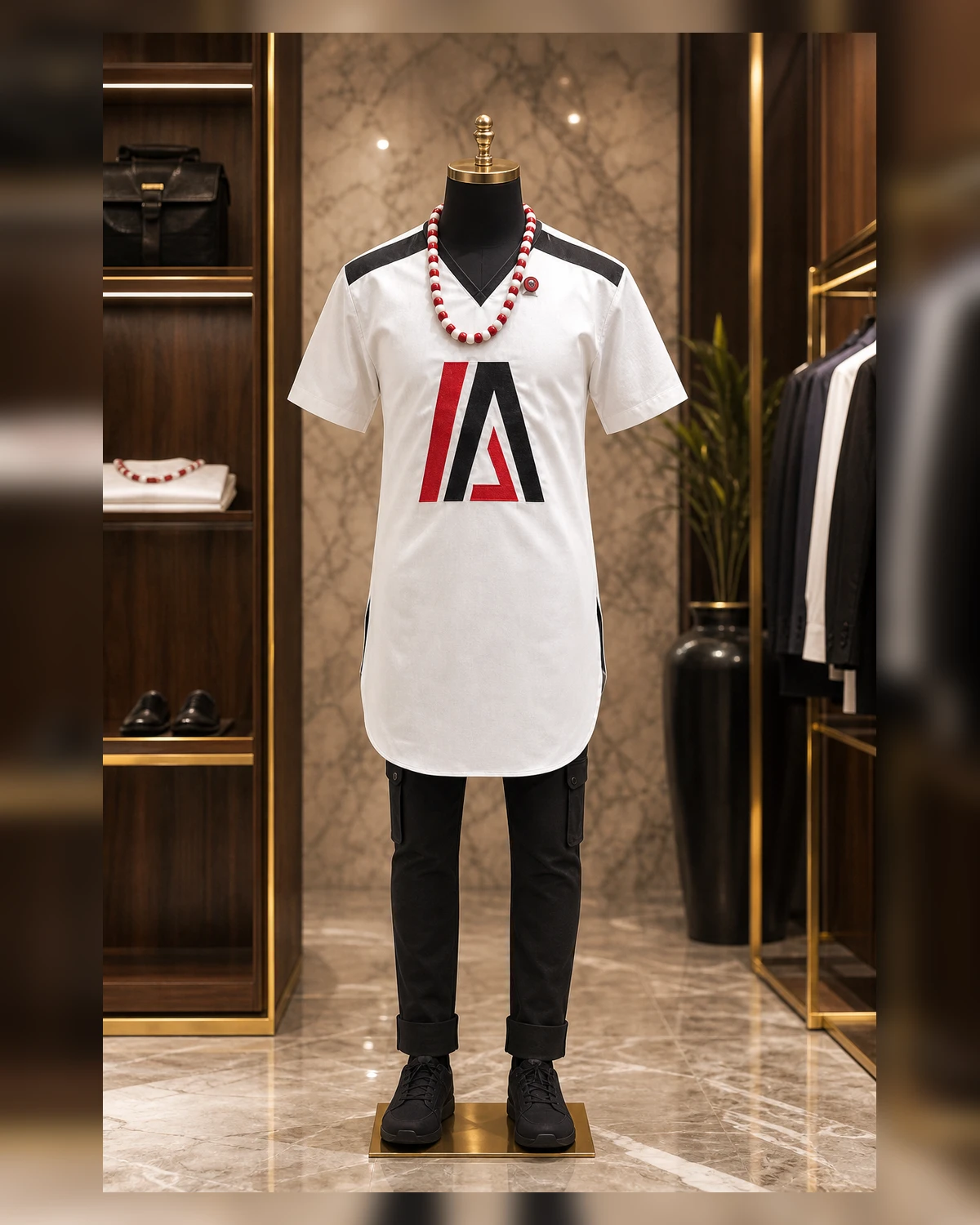 Ayeadio Male white Top V-neck — fabric detail