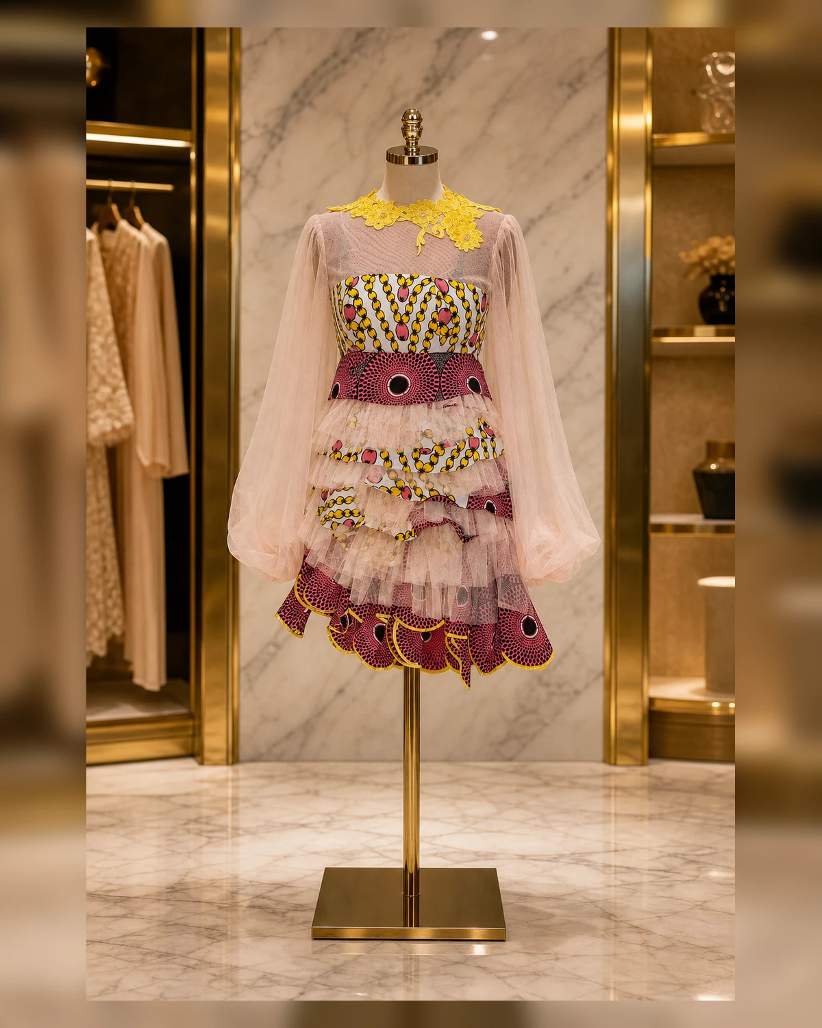 Ayeadio short pink party gown — fabric detail
