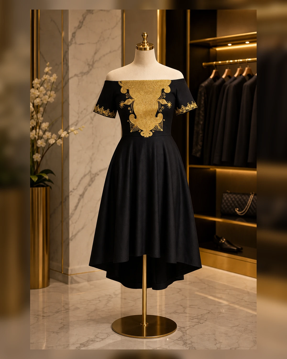 Ayeadio Shoulder embroidery dress
