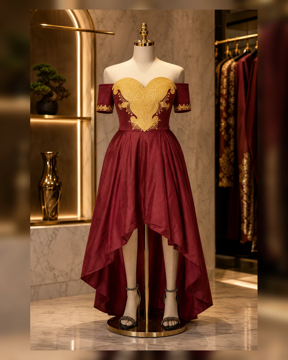 Ayeadio Shoulderless embroidery dress
