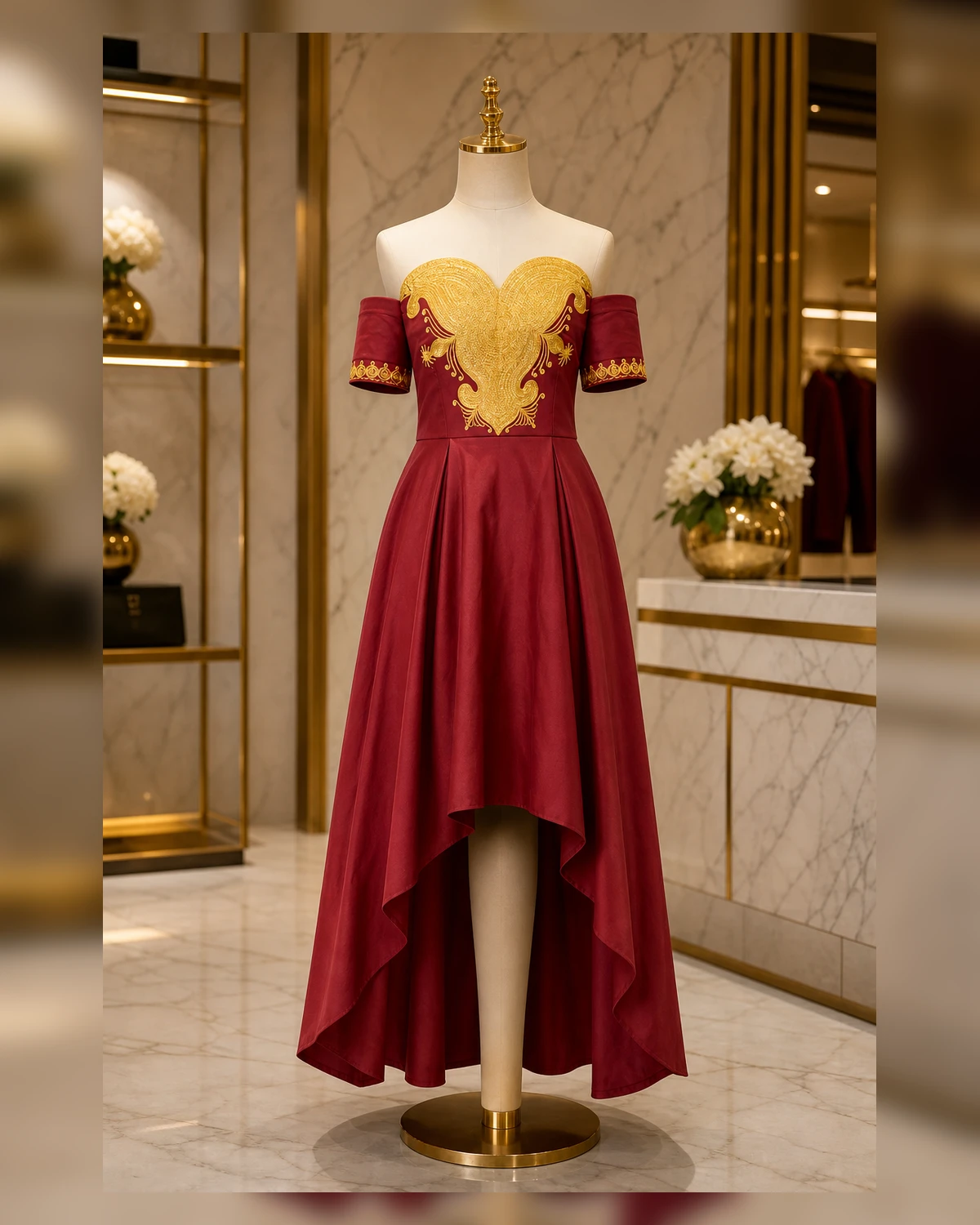 Ayeadio Shoulderless embroidery dress — fabric detail