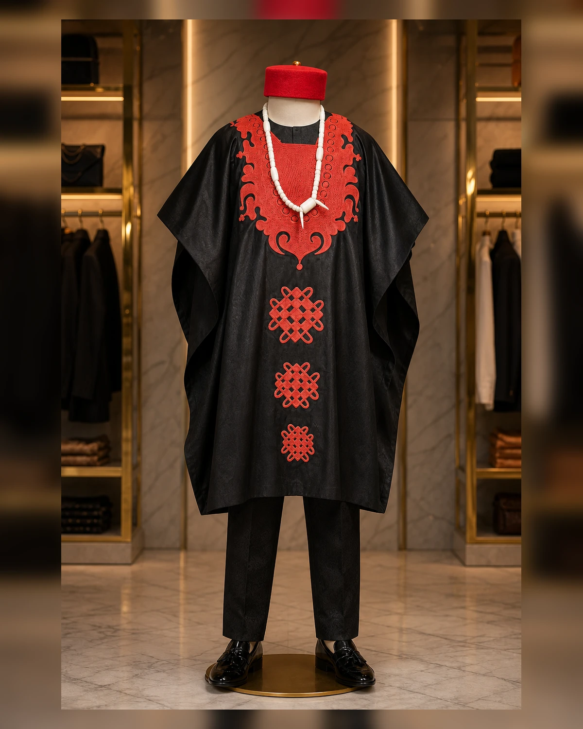 Black 2 piece agwada — fabric detail