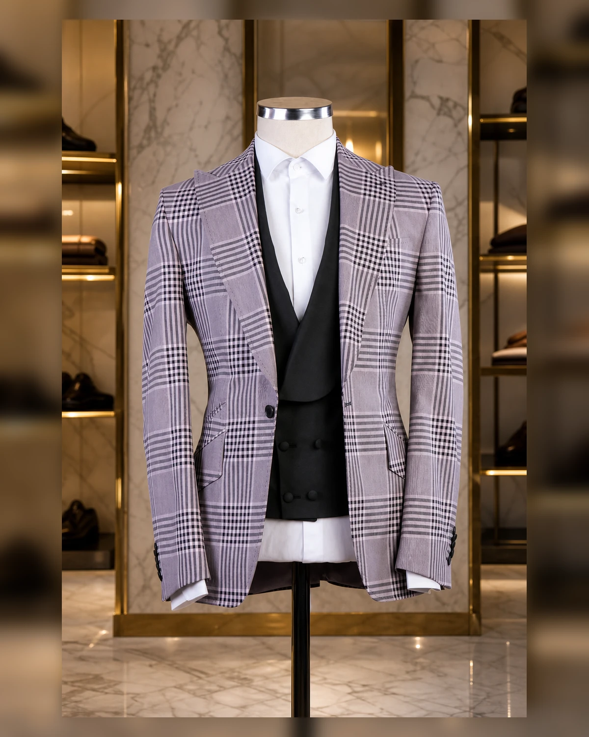 Classy italian Slim fit cotton check suits — fabric detail