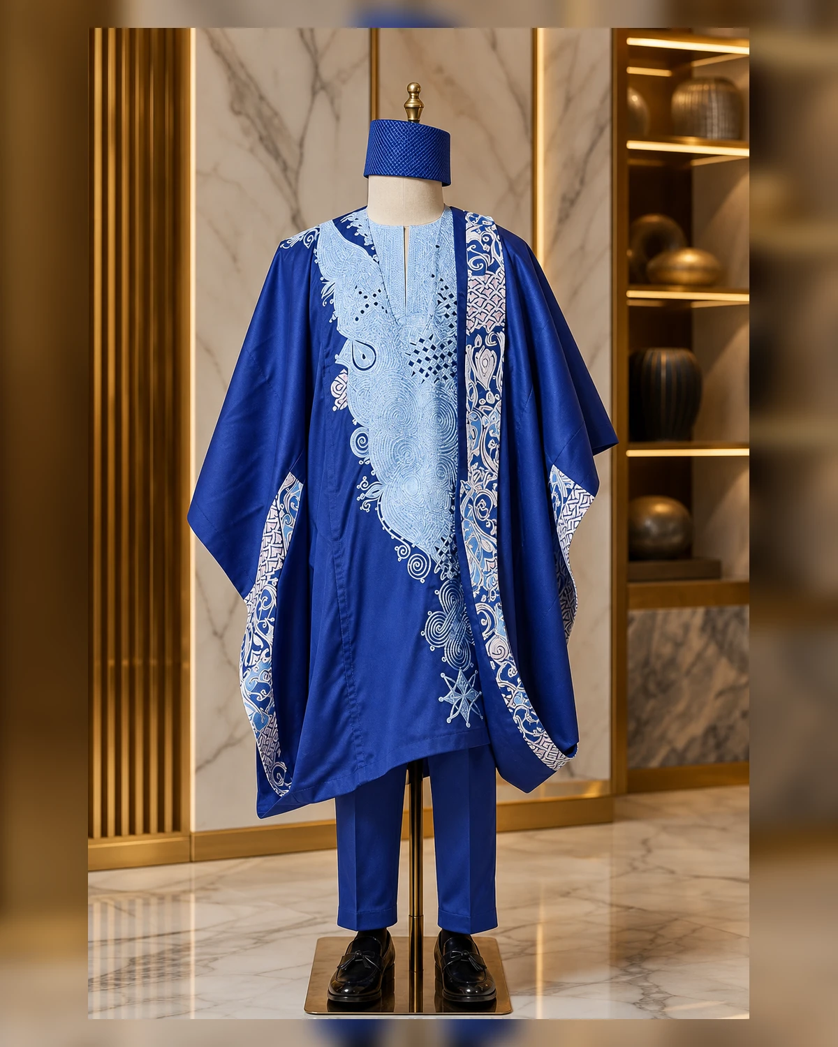 Embroidery blue Agwada — fabric detail