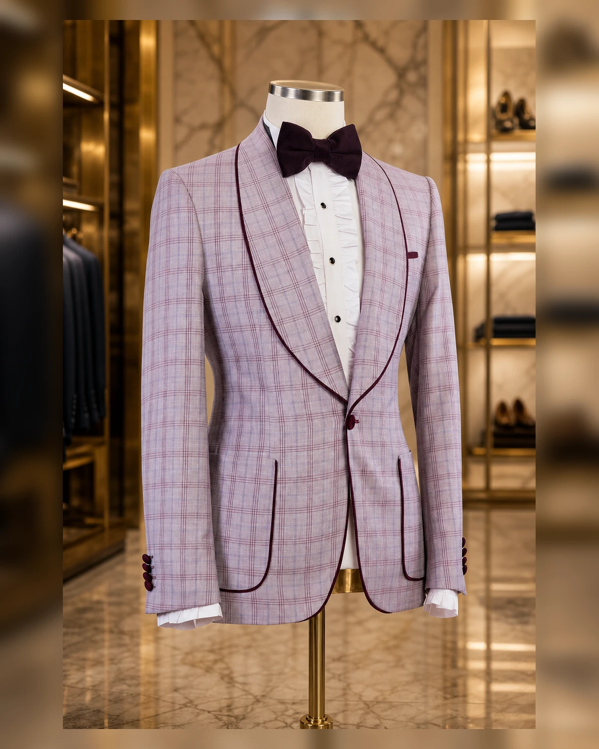 External Pocket Check Slim fit suit — fabric detail
