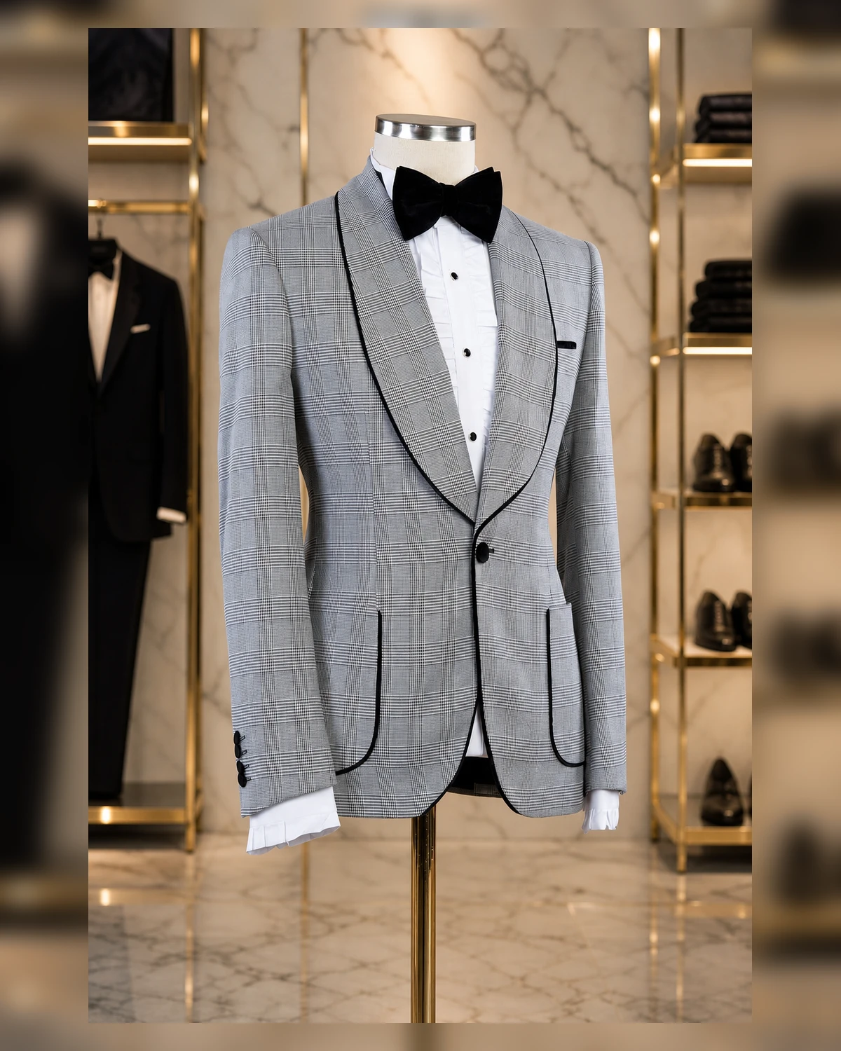 External Pocket Check Slim fit suit — view 4