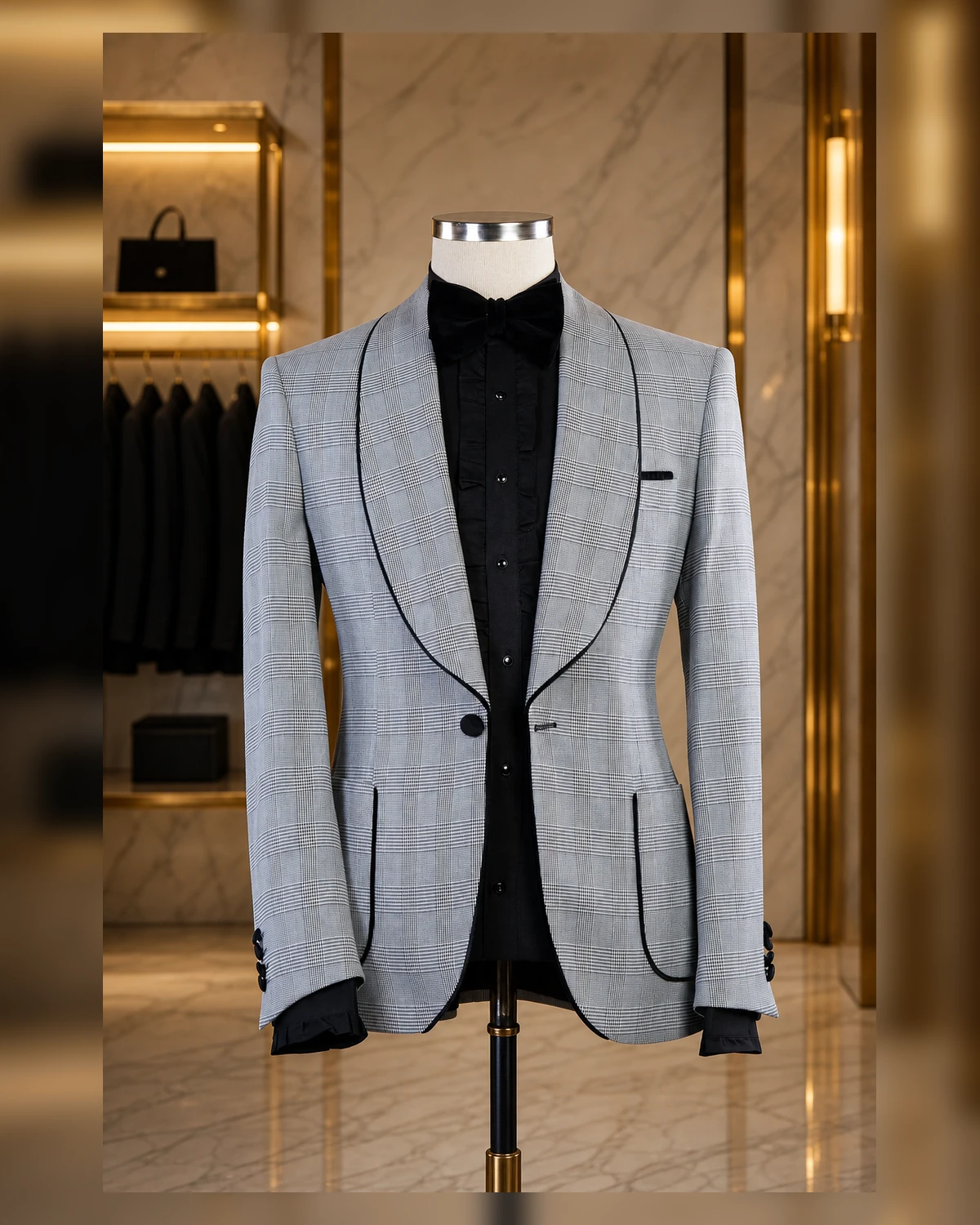 External Pocket Check Slim fit suit — view 5
